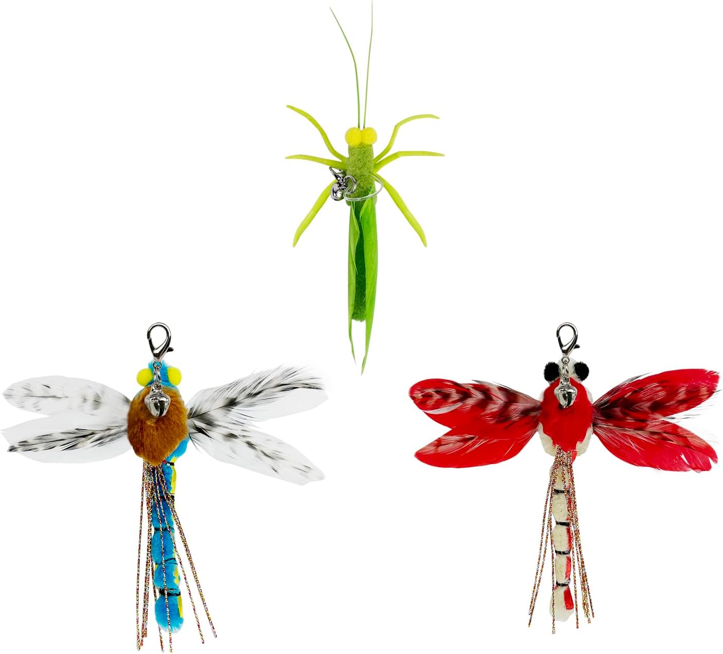 TTcat Cat Feather Wand Toys,Retractable Wand Toy with 3 Simulation Insects Refills, Transparent Carbon Wire,Interactive Cat Toy Kitten Toy for Indoor Cats to Play Chase Exercis