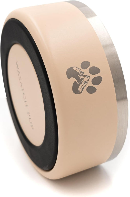Stainless Steel Dog Bowl for Small-Large Dogs | Double Wall Insulated, Non-Slip Base Heavy Duty Water and Food Bowls for Dogs & Cats | Pet Safe BPA Free & Dishwasher Safe | 16 Oz - Khaki
