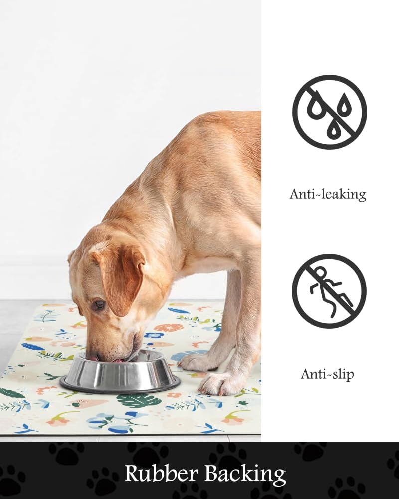 Pet Feeding Mat-Absorbent Dog Mat for Food and Water Bowl-No Stains Quick Dry Water Dispenser Mat-Dog Accessories Pet Supplies-Bowl for Messy Drinkers（LIGHTFLOWERS,12"x19"