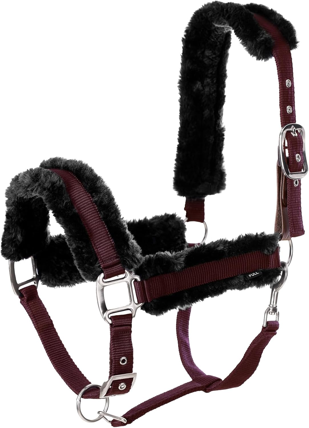 Equinavia Valkyrie Soft Ultra Fleece Padded Adjustable Breakaway Horse Halter - Wine Red/Black - Warmblood