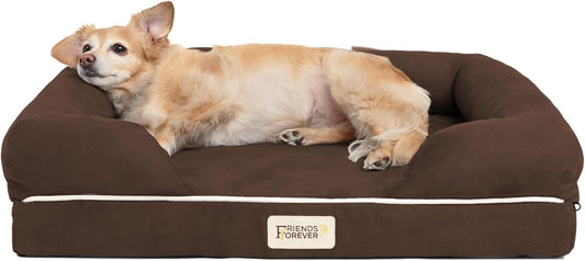 Chester Small Dog Bed - Orthopedic Memory Foam Mattress, Calming Couch, Wall Rim Pillow, Water Resistant, Washable Cover, Non-Slip, Cocoa Brown