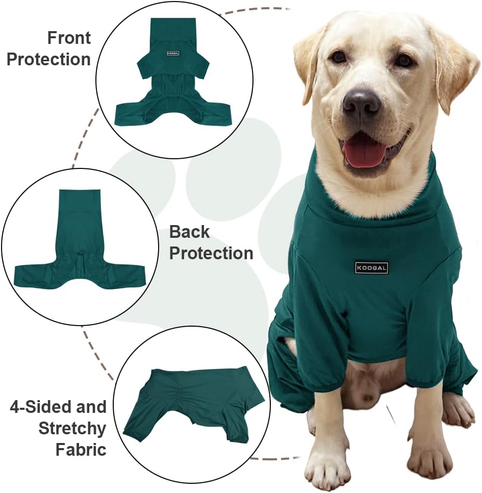 Dog Pyjamas PJS Sweater Clothes and Home Clothing Suitable for Medium to Large Breeds of Dogs, Dog Neutering Suits, Extra-Large Stretch Fabric, Four-Legged Clothes(Thin Dark Green, 2XL)