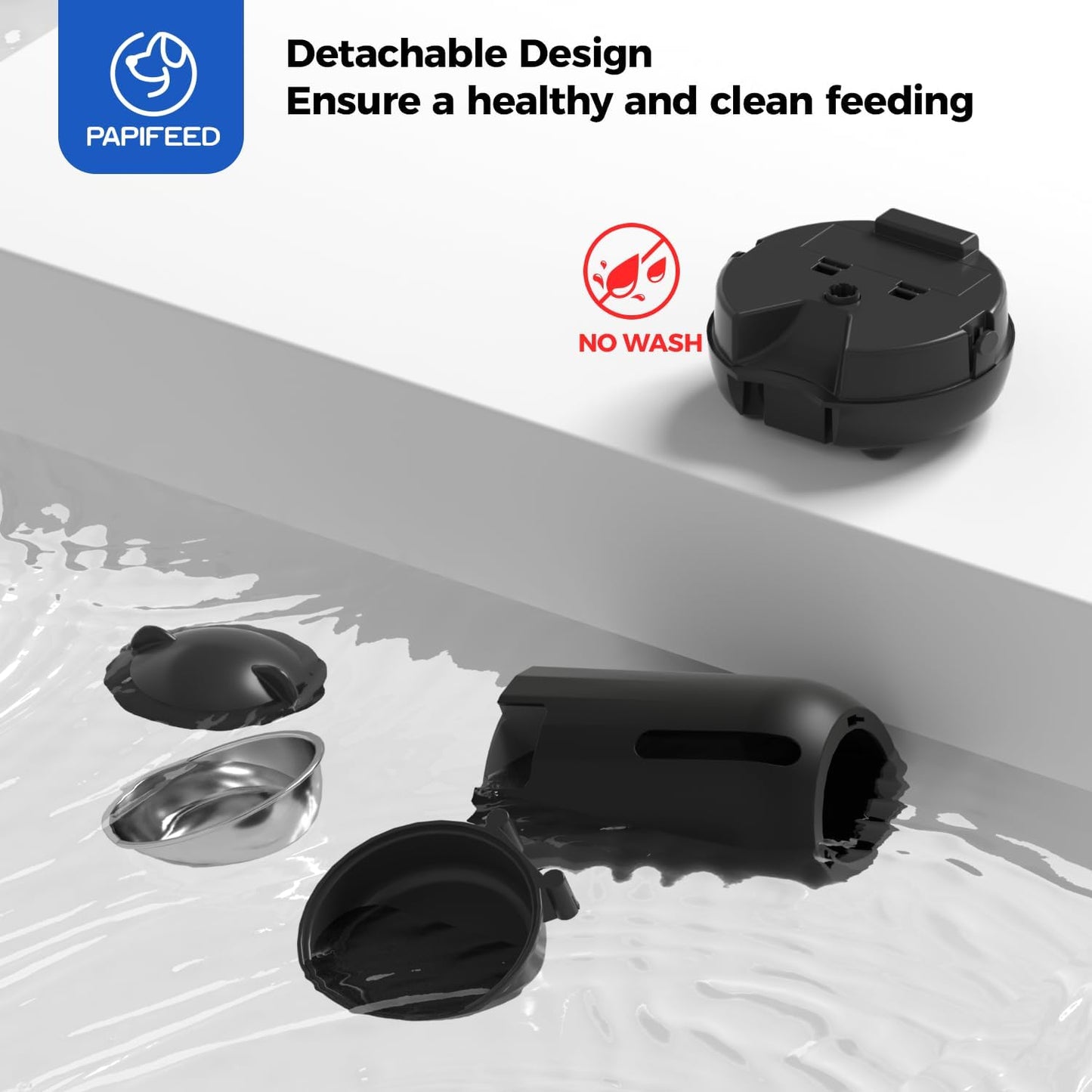 PAPIFEED Automatic Cat Feeder, 3L Timed Cats Food Dispenser with Dual Power Supply, Auto Pet Feeder with Programmable Portion Control for Cats and Small Dogs, Black