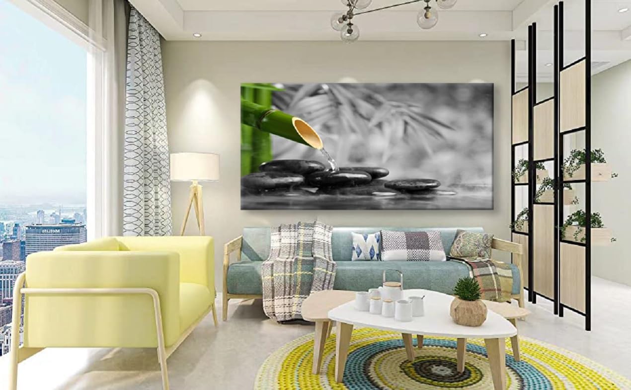 Yxbhhym Zen Decor Canvas Wall Art for Living Room Black and White Wall Art Green Room Decor Stone Zen Artwork Picture Meditation Poster Bedroom Wall Decor Office Yoga Spa Kitchen Decoration Framed