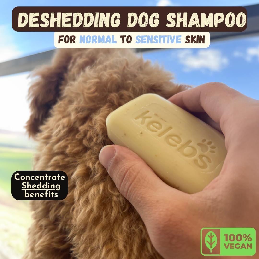 Deshedding Dog Shampoo Bar for Shedding Control, Natural Ingredients with Coconut Oil & Shea Butter | No Plastic Waste, Vegan, 3 Bars