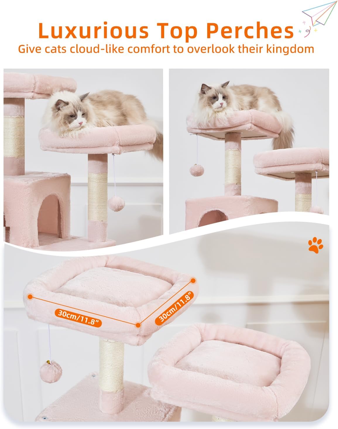 Taoqimiao Cat Tree, 68-Inch Cat Tree Cat Tower for Indoor Cats, Plush Multi-Level Cat Condo with 6 Scratching Posts, 2 Perches, 2 Caves,Hammock, 3 Pompoms,MS020SP Jelly Pink