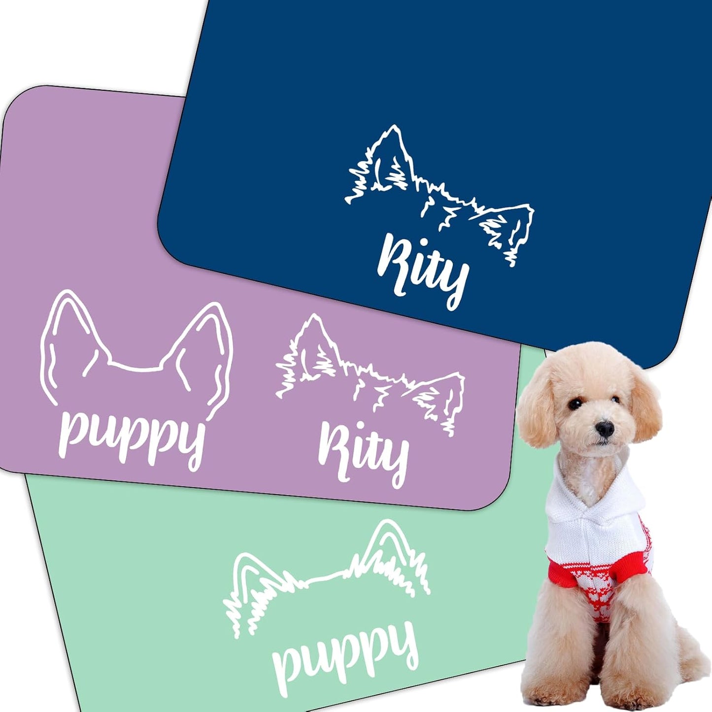Personalized Dog Cat Feeding Mat Custom Pet Food Mat Waterproof Non-Slip Customized Puppy Name Photo Placemat Dish Rug Floor Protector Gifts for Pets Lover Pattern 6