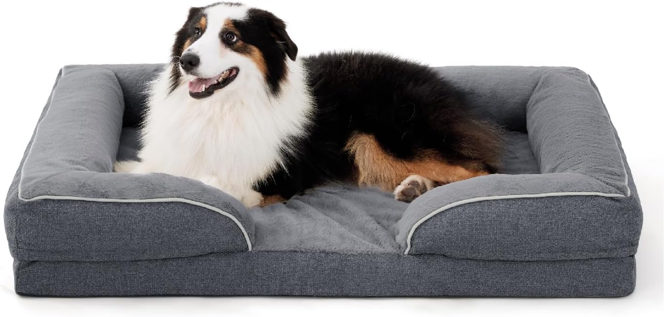 MADE 4 PETS Orthopedic Dog Bed for Extra Large Dogs, Supportive Foam XL Pet Bed Sofa with Washable Removable Cover, Waterproof Large Dog Couch Bed, Non-Slip Bottom and Egg-Crate Foam, Grey