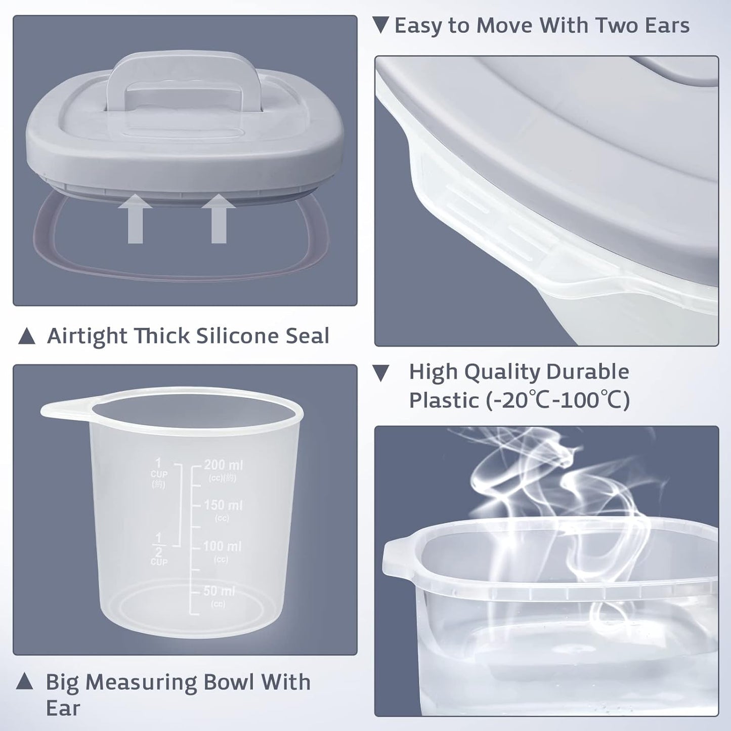 Rice Cereal Storage Container, 10 Lb BPA Free Airtight Plastic Food Storage Containers with Easy Lock Lids and Measuring Cup, Dry Food, Pasta, Flour and Sugar Kitchen Storage Containers