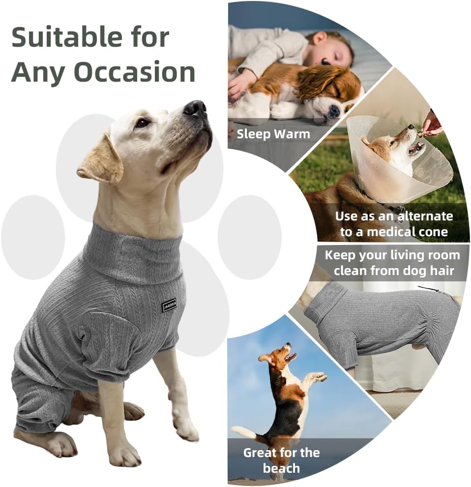 Dog Pyjamas PJS Sweater Clothing and Loungewear Suitable for Large to Giant Breeds of Dogs, Neutering Suits, Extra-Large Stretch Fabric, Four-Legged Dogs Clothes Pyjamas (Sweater Gray, L)