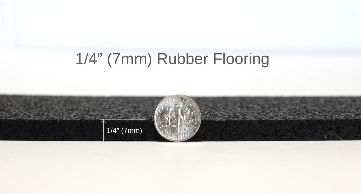 American Floor Mats 1/4in (7mm) Thick Solid Black 4' x 50' Heavy Duty Rubber Rolls, Protective Exercise Mats, Home Gym Rubber Flooring