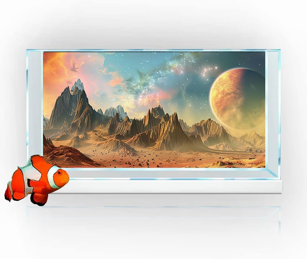 Cosmic Aquarium Background,Cool Galaxy Parallel Space Themed Fish Tank Background, Tropical Desert Terrarium Background 48X18IN with 8 EVA Double-Sided Tape
