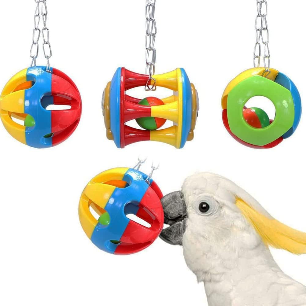 Litewoo 3 Pack Bird Chew Toy Bells Balls Set Parrot Training Toy Cage Accessories for Parakeet Cockatiel African Grey Cockatoo Macaw Conure