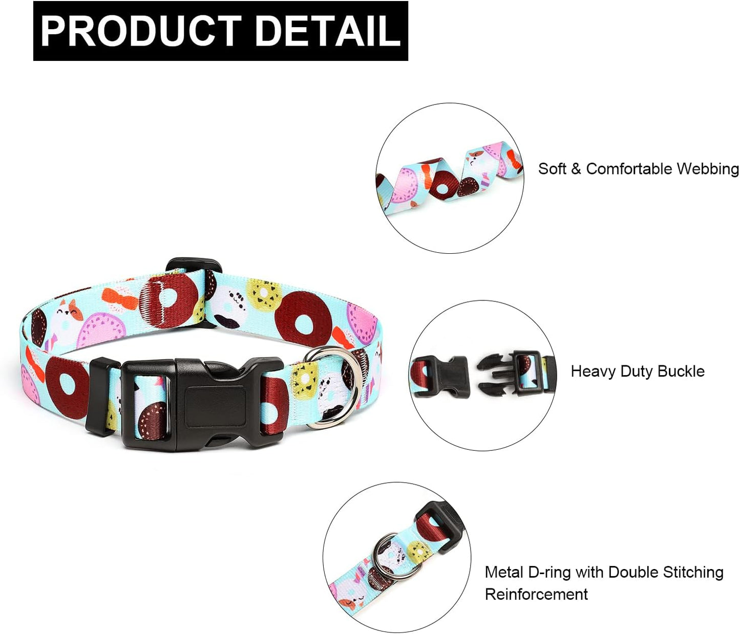 Mercano Adjustable Dog Collar - Special Design Patterns, Soft Nylon Comfortable Durable Pet Collar for Small Medium Large Dogs (L, Blue Cookie)