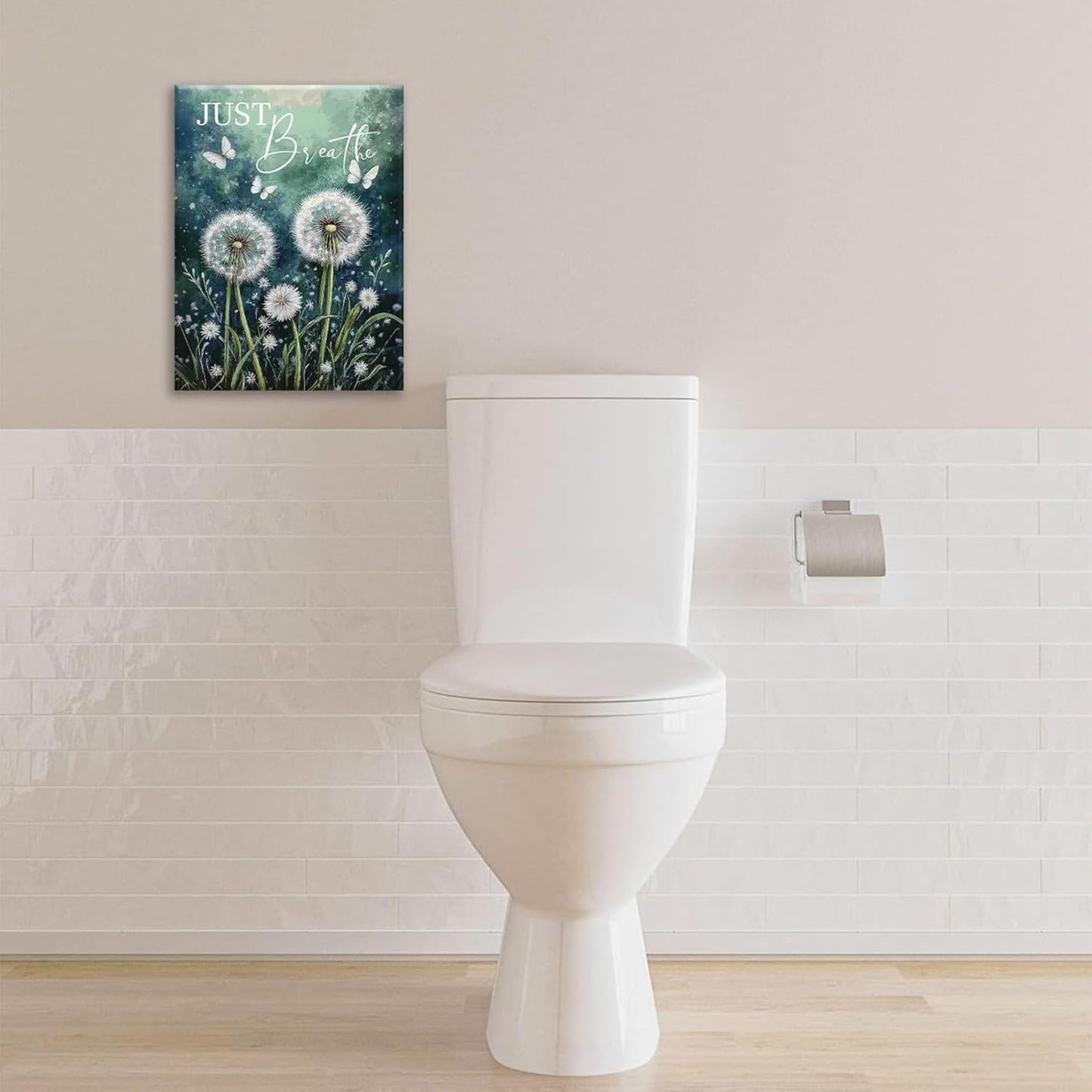 Dandelion Pictures Wall Art, Farmhouse Floral Bathroom Wall Decor, Rustic Inspirational Framed Painting Butterfly White Flower Canvas Artwork for Bathroom Bedroom Living Room Decorations 24"L x 16"W