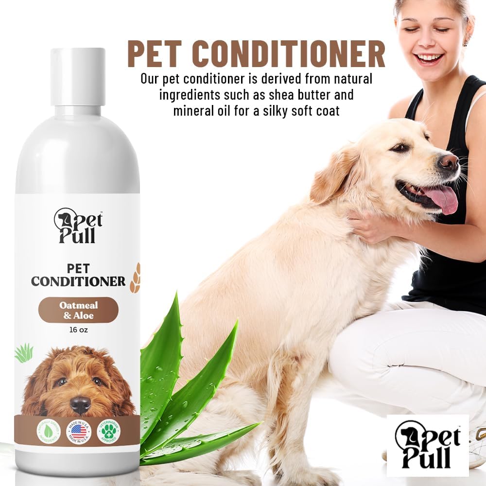 Pet Shampoo and Conditioner for Dogs and Cats - Plant-Based Dog Shampoo Cleanser - Pet Supplies for Pets - Sensitive Skin Dog Wash- Made in The USA (16 oz) (Oatmeal & Aloe, Conditioner)