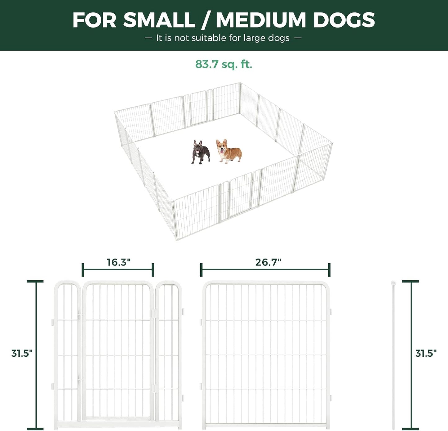 FXW Homeplus Unleashed Indoor Dog Playpen - Stress-Free and Safe Play, Heavy Duty 32 Inch 16 Wire Panels Dog Pen for Small and Medium Dogs, White│Patented