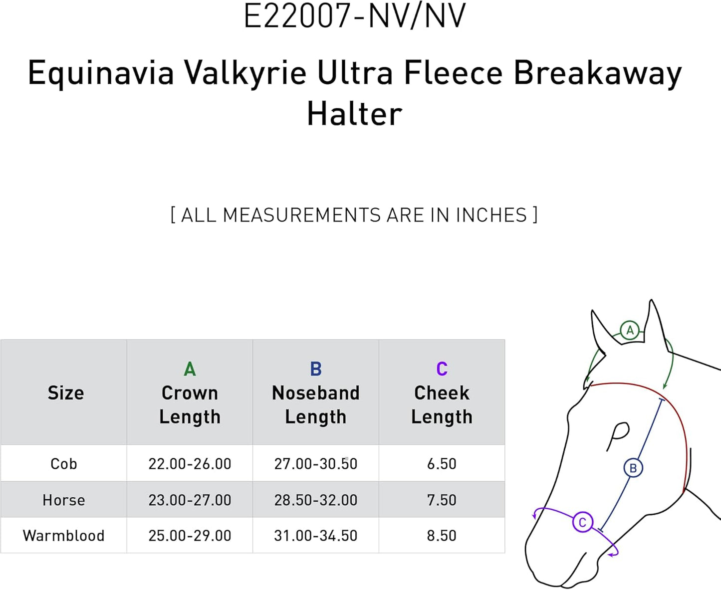 Equinavia Valkyrie Soft Ultra Fleece Padded Adjustable Breakaway Horse Halter - Navy/Navy - Cob