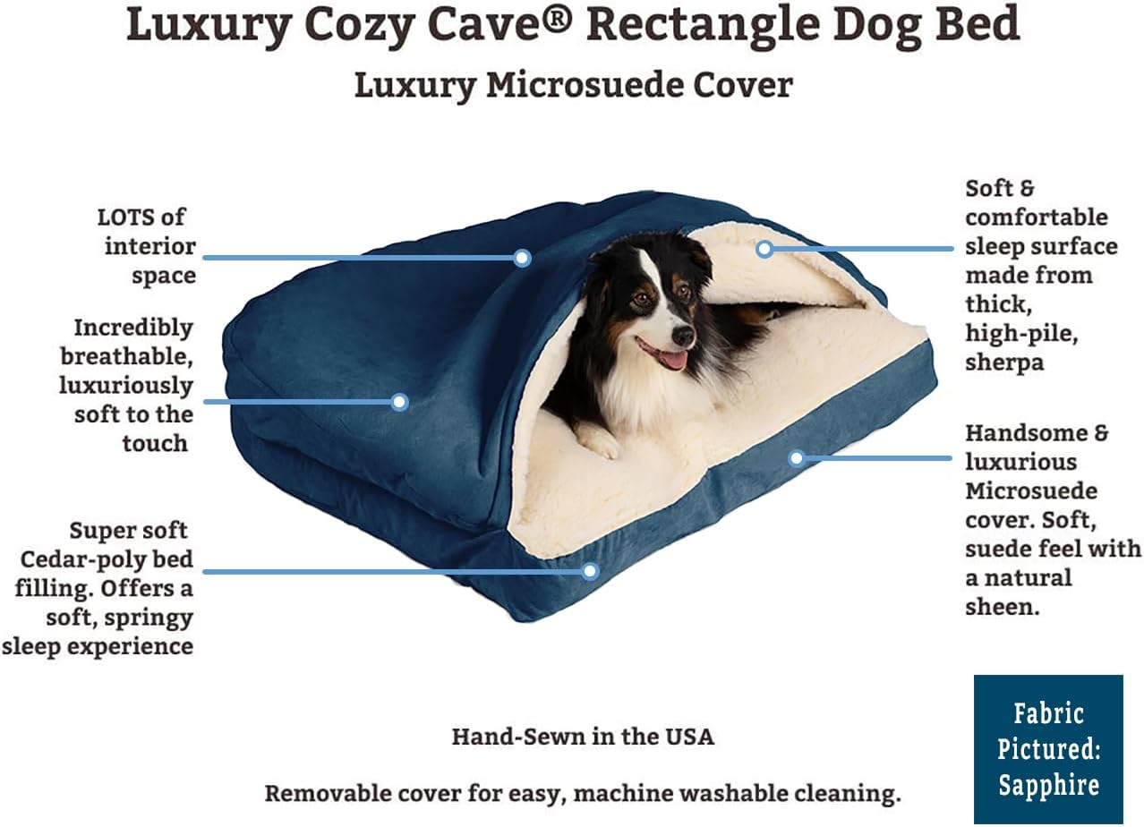 Snoozer Luxury Rectangle Cozy Cave Dog Bed - Indoor Dog Bed with Cover Cave, Covered Calming Burrow for Medium & Large Sized Pets with Blanket Attached, Enclosed, Washable - Large, Buckskin