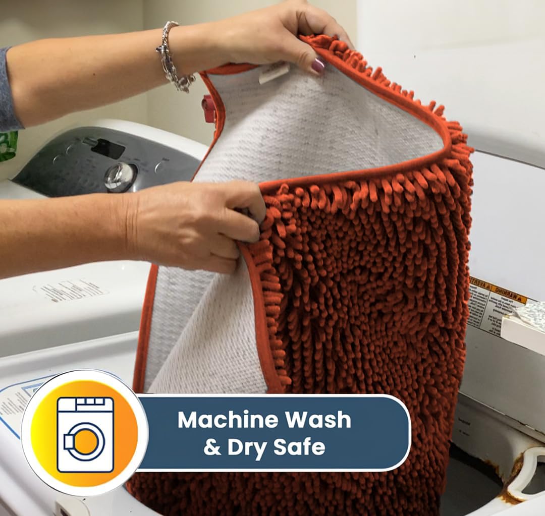 Muddy Mat® Shown on TV – Super Absorbent Microfiber Dog Door Mat for Muddy Paws, Non-Slip Washable Pet Rug, Quick Dry Chenille Entryway Carpet, Machine Washable Indoor Outdoor mat, Orange 28"x18"