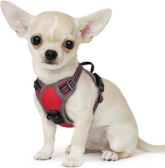Eagloo Small Dog Harness No Pull, Service Vest with Reflective Strips and Control Handle, Adjustable and Comfortable for Easy Walking, No Choke Pet Harness with 2 Metal Rings, Red, XS
