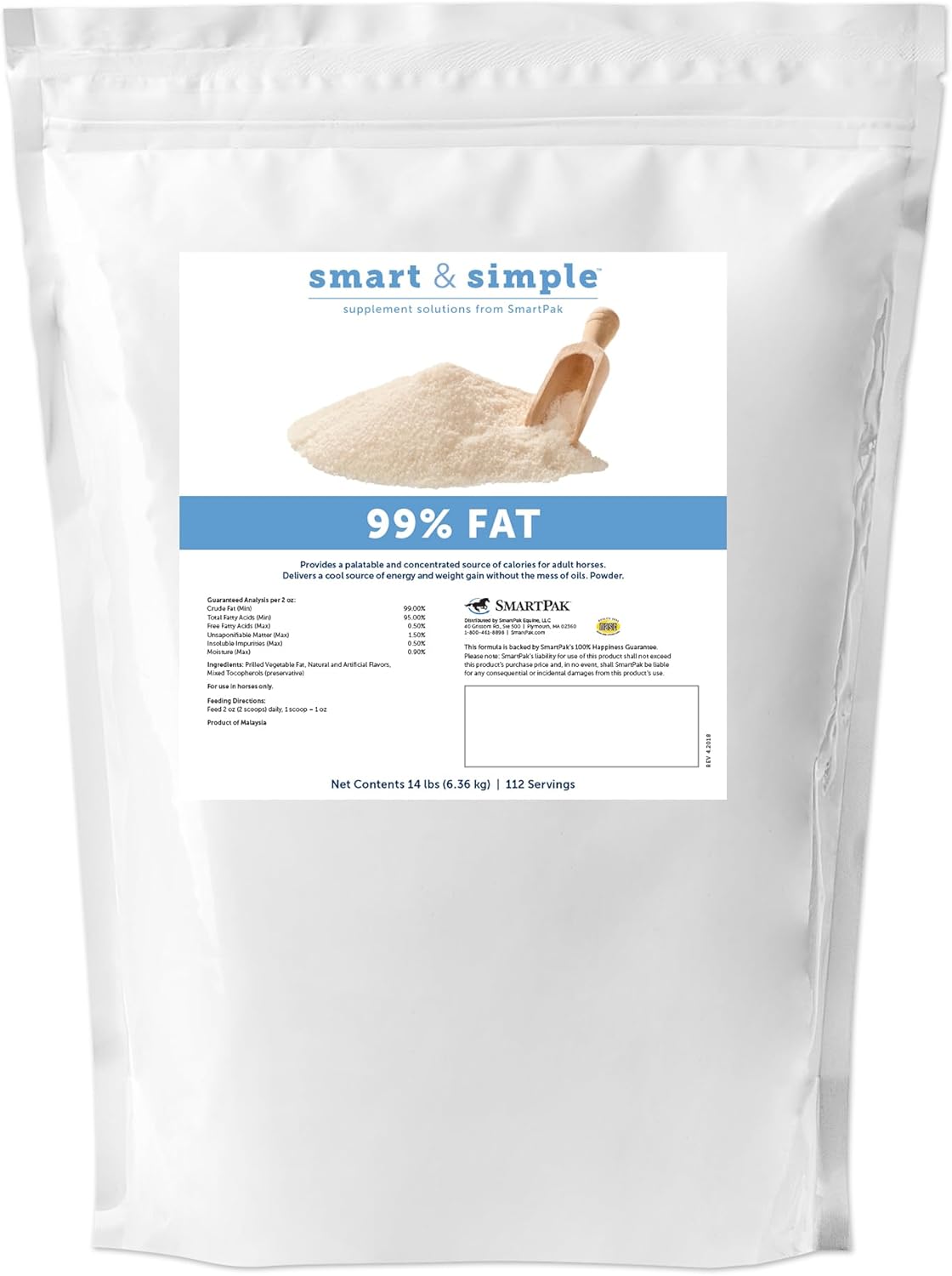 Smart & Simple 99% Fat | Horse Weight Gain Supplement Supports Ideal Body Condition in Horses | Easy to Use & Tasty High Fat Supplement Powder | 112 Servings | 14 lb Bag