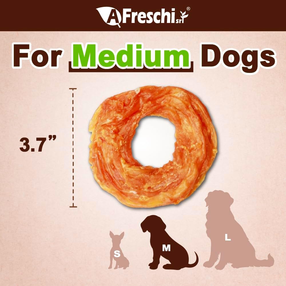 Afreschi Turkey Tendon for Dogs, Dog Treats for Signature Series, All Natural Human Grade Puppy Chew, USA-Sourced Turkey Tendon, Hypoallergenic, Rawhide Alternative, 20 Units/Box Ring (Medium)