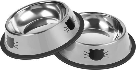 2 Pcs Non-Slip Stainless Steel Small Cat Food Bowls - Unbreakable, 7 Oz, Removable Rubber Base, Easy to Clean, Lovely Color