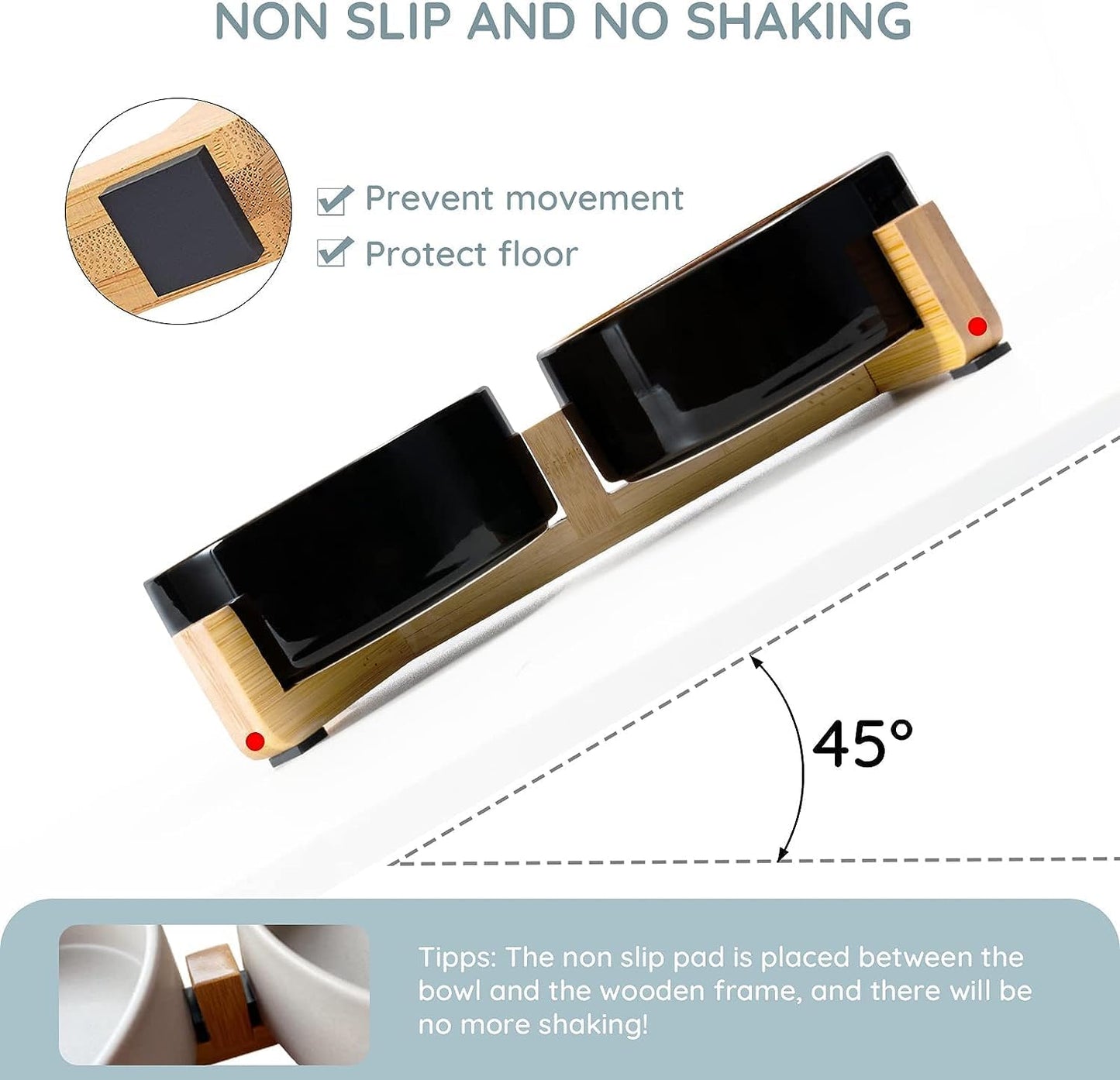 SPUNKYJUNKY Ceramic Dog and Cat Bowl Set with Wooden Stand, Modern Cute Weighted Food Water Set for Small Size Dogs (13.5OZ) & Medium Sized Dogs (28.7OZ) & Cats (1.7 Cups, 2 × Starry Blue)