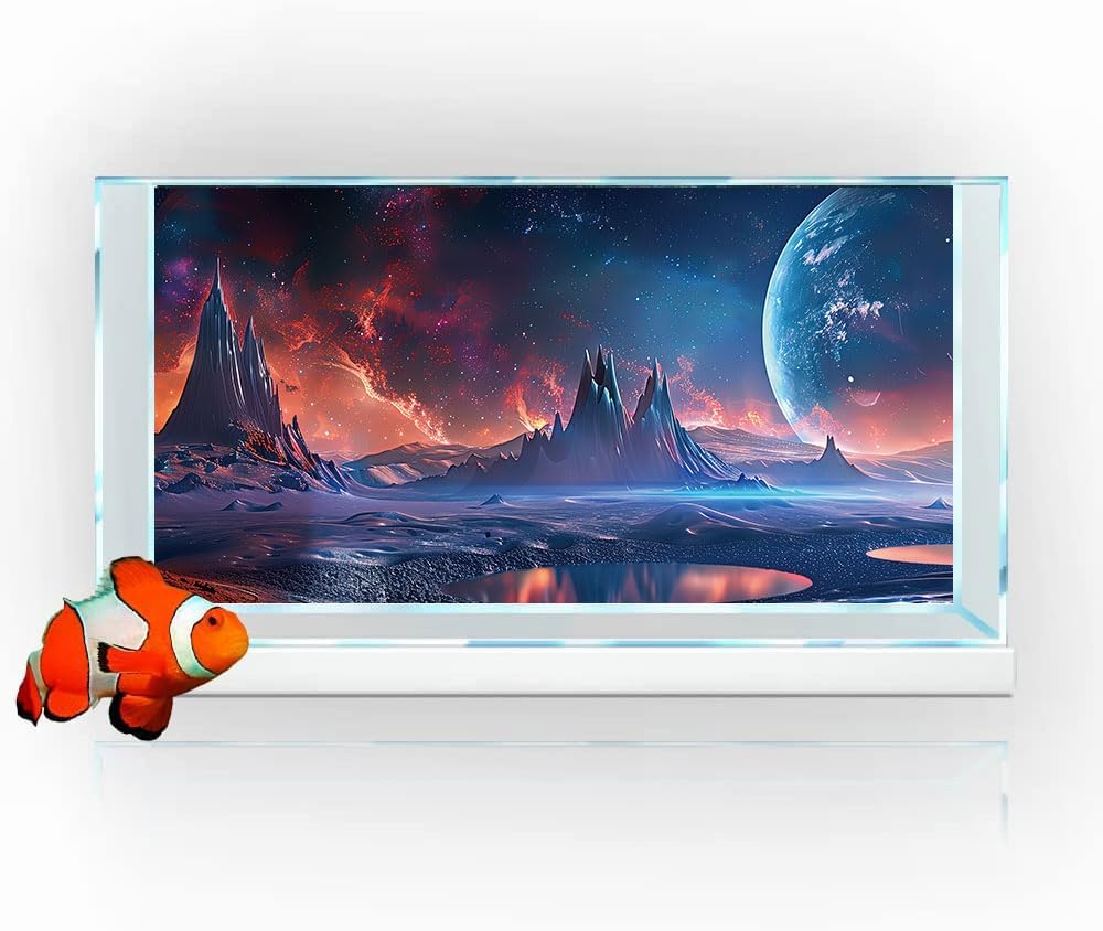 Scarlet Cosmic Aquarium Background,Cool Galaxy Parallel Space Themed Fish Tank Background, Tropical Desert Terrarium Background 48X18IN with 8 EVA Double-Sided Tape