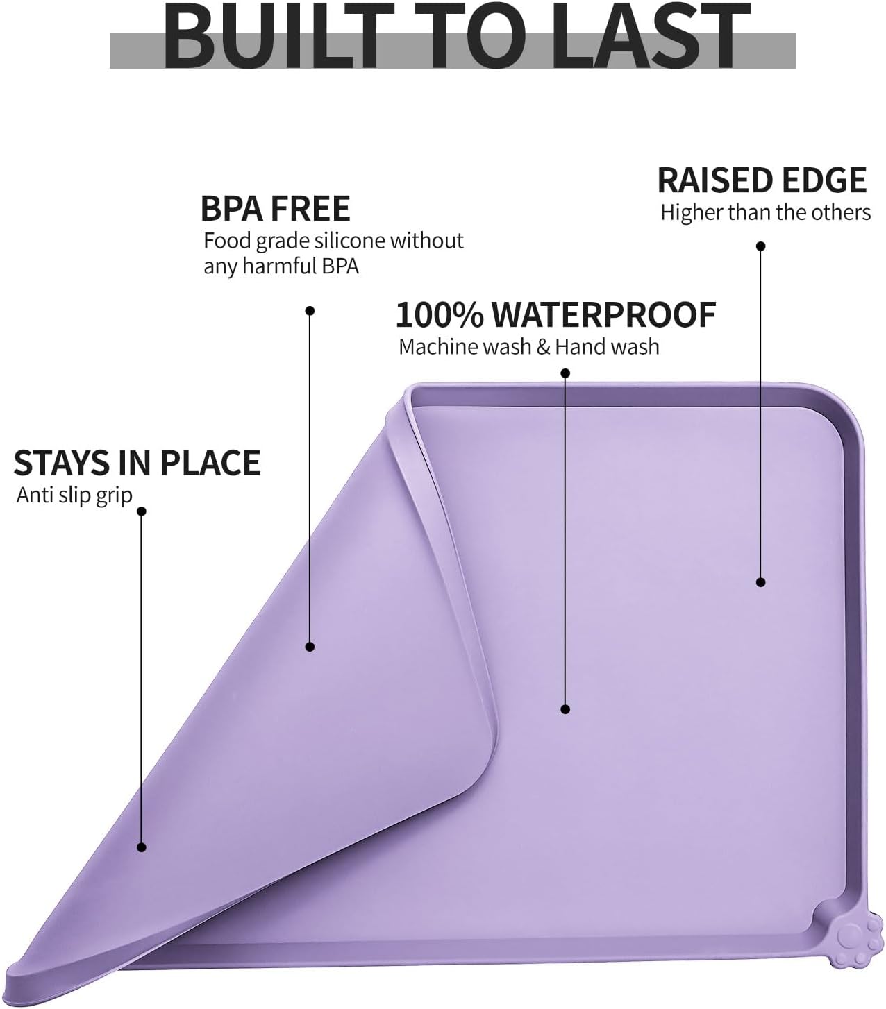 Waterproof Pet Feeding Mat with High Raised Edges, Heavier and Thicker Placemats for Cat Dog Water Bowl with BPA Free, Dogs Cats Food Mats for Messy Drinkers to Prevent Spill and Protect Floors