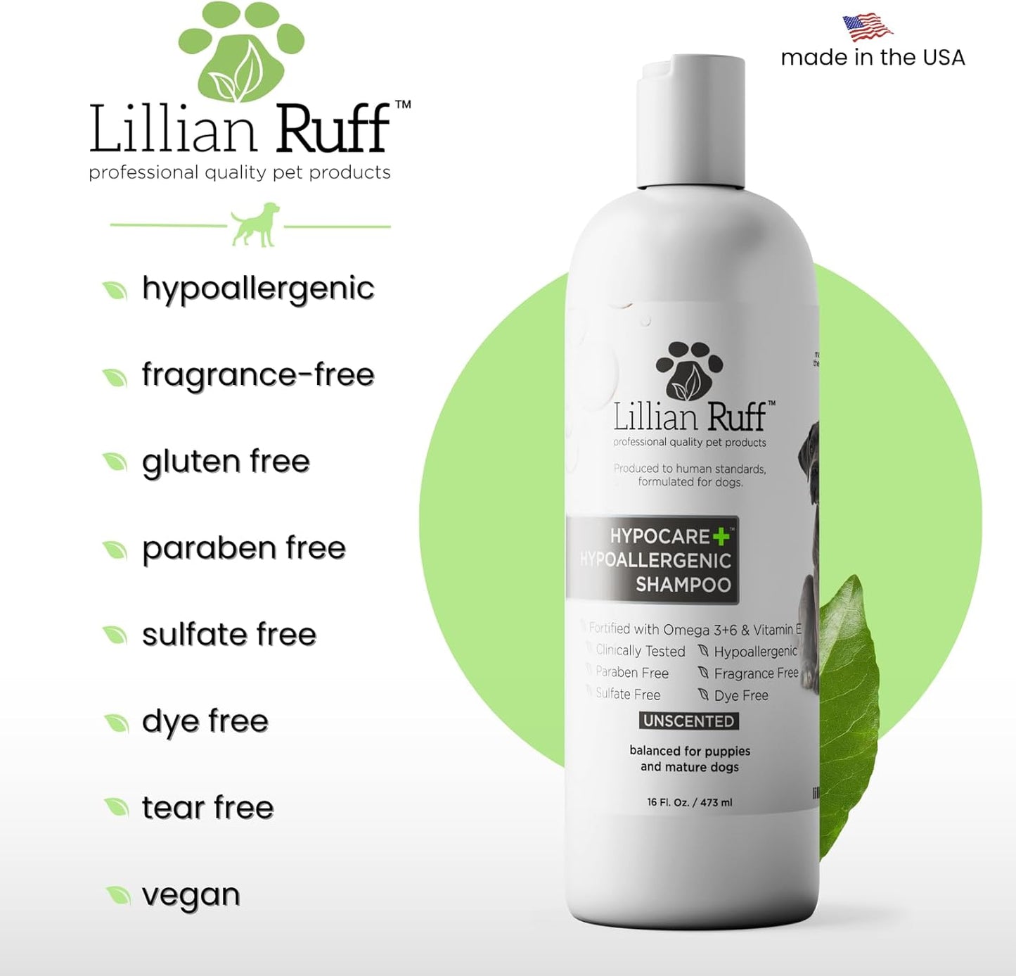 Lillian Ruff Calming Oatmeal Pet Shampoo for Dry Skin & Itch Relief with Aloe & Hydrating Essential Oils - Replenish Moisture & Deodorize - Tearless Dog Shampoo for Normal/Sensitive Skin (Hypocare+)