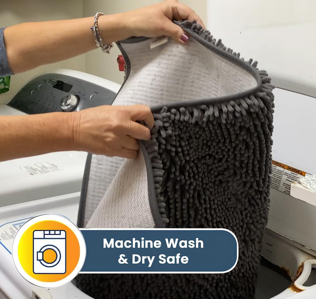 Muddy Mat® Shown on TV – Super Absorbent Door Mat Indoor, Microfiber Quick Dry Chenille Entryway Rug, Non-Slip Front Door Mat, Indoor Mats for Entryway, Machine Washable Pet Rug, Grey 24"x36"