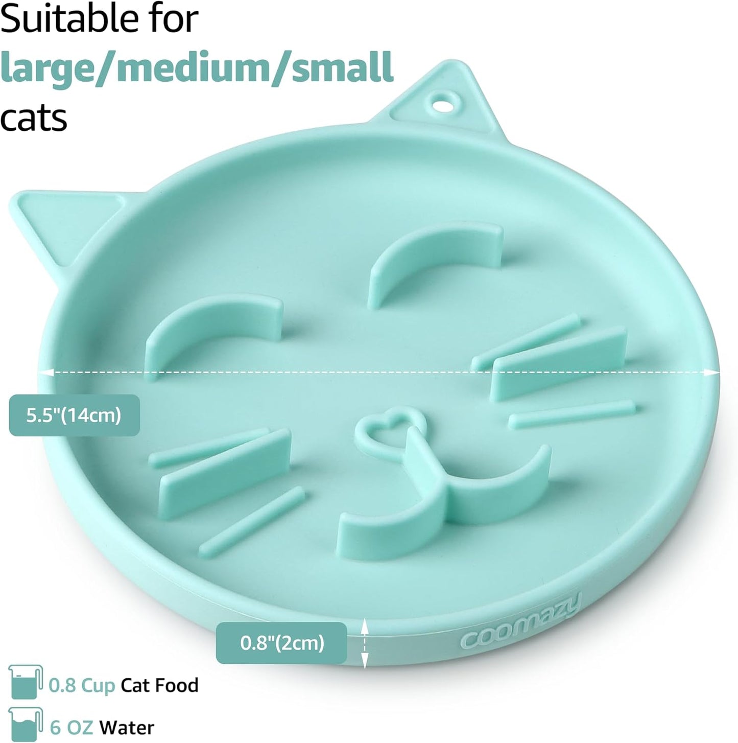 Coomazy Silicone Slow Feeder Dog Cat Bowls, Interactive Puzzle Toy for Pets Dry/Wet Food Training, Keeps Dogs Cats Busy, Prevents Puppy Kitty Overeating (Cyan, 0.8 Cup)