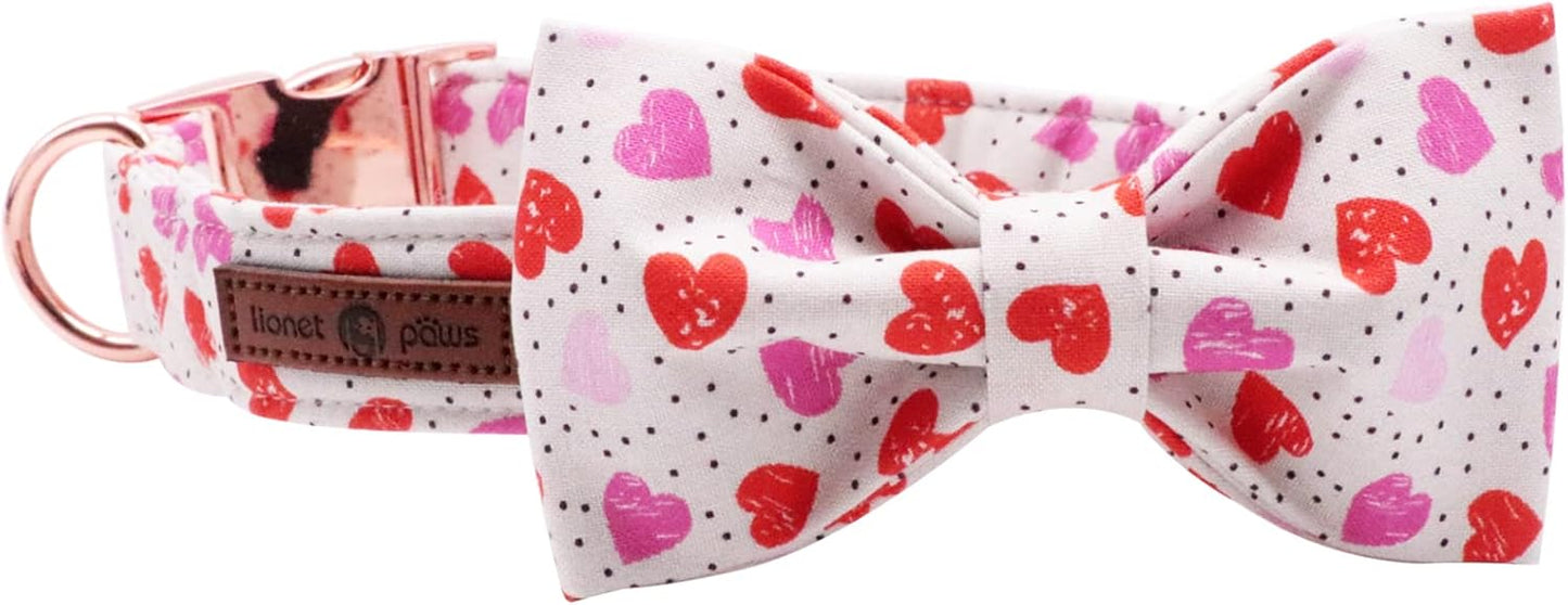 Lionet Paws Valentines Day Dog Collar with Bowtie, Dog Bowtie Collar with Metal Buckle for Dogs, Adjustable Comfortable Dog Collar Girl Boy Gift, L, Neck 16-24 in