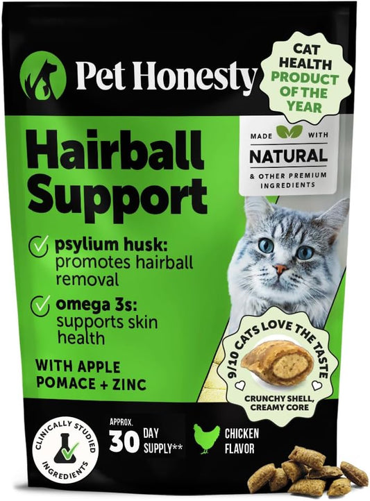 Cat Hairball Support Crunchy & Creamy Chews, Hairball Remedy Treats, Cat Furball Treatment, Supports Skin & Coat, Vitamins for Digestion, Chicken (30-Day Supply)
