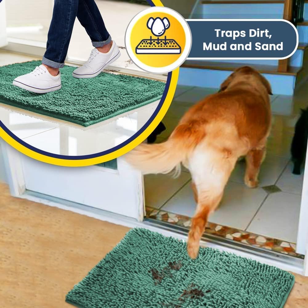 Muddy Mat® AS-SEEN-ON-TV Highly Absorbent Microfiber Door Mat and Pet Rug, Non Slip Thick Washable Area and Bath Mat Soft Chenille for Kitchen Bedroom Indoor and Outdoor - Seafoam Green 24" x 120"