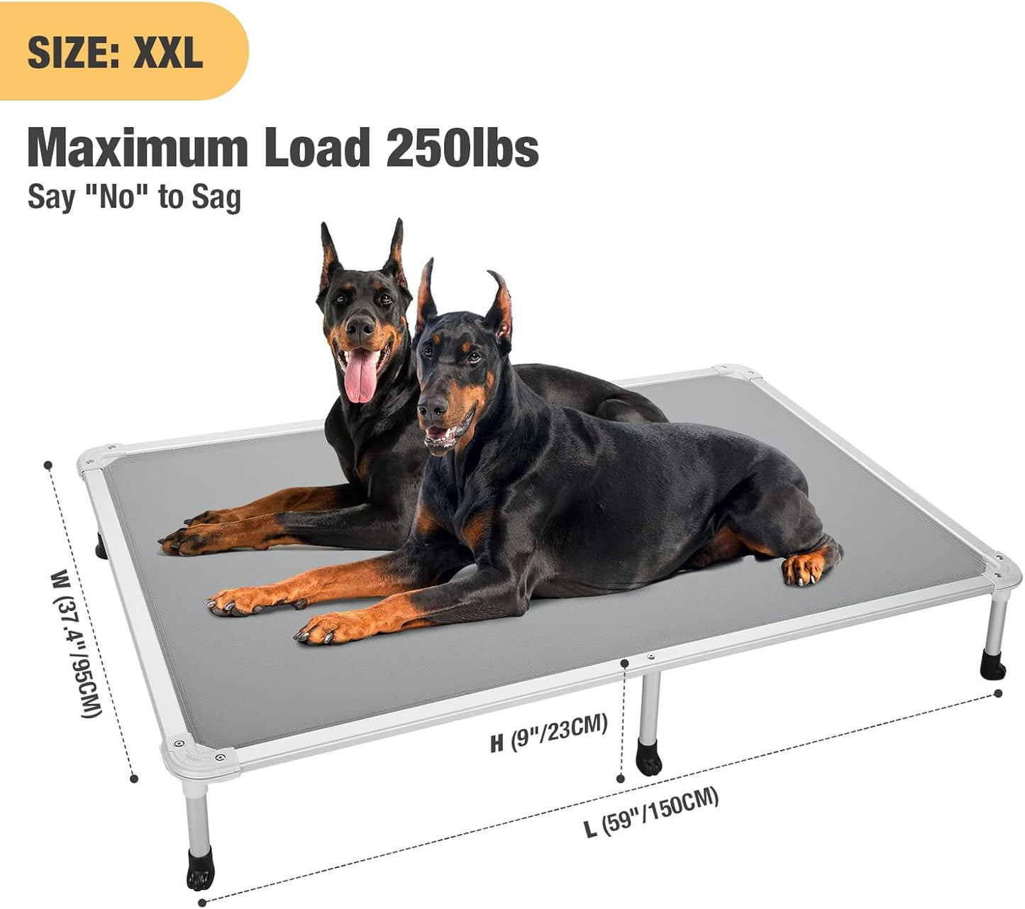 Veehoo Chew Proof Elevated Dog Bed - Cooling Raised Pet Cot - Silver Aluminum Frame and Durable Textilene Mesh Fabric, Unique Designed No-Slip Feet for Indoor or Outdoor Use, Grey, XX-Large, CWC2003