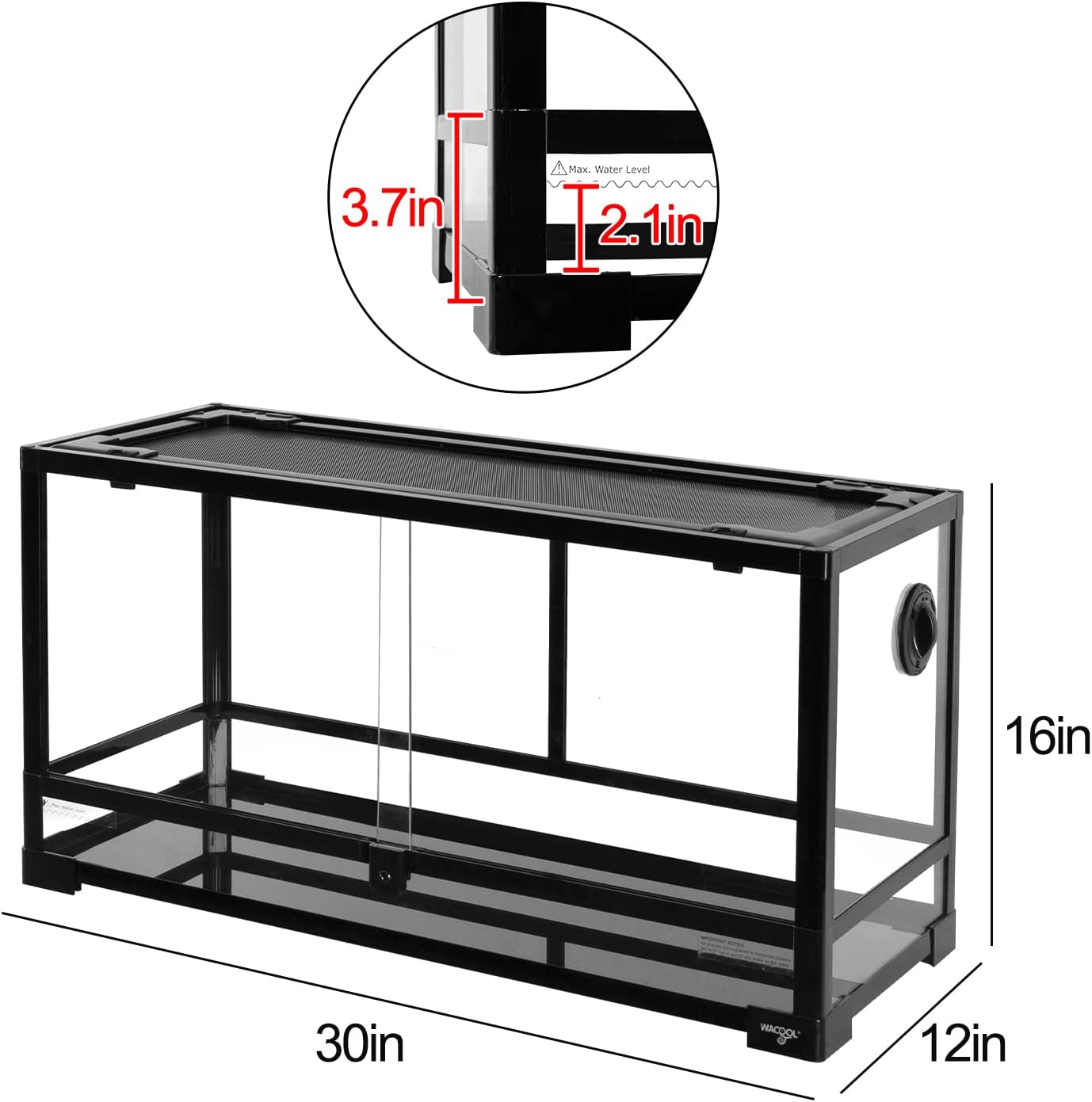 Large Reptile Tank 25 Gallon, 360°Full Vision Glass Reptile Terrarium with Top Mesh Lid for Beaded Dragon Lizard Gecko Snake Hermit Crab Use, 30"(W) X 12"(D) X 16"（H）