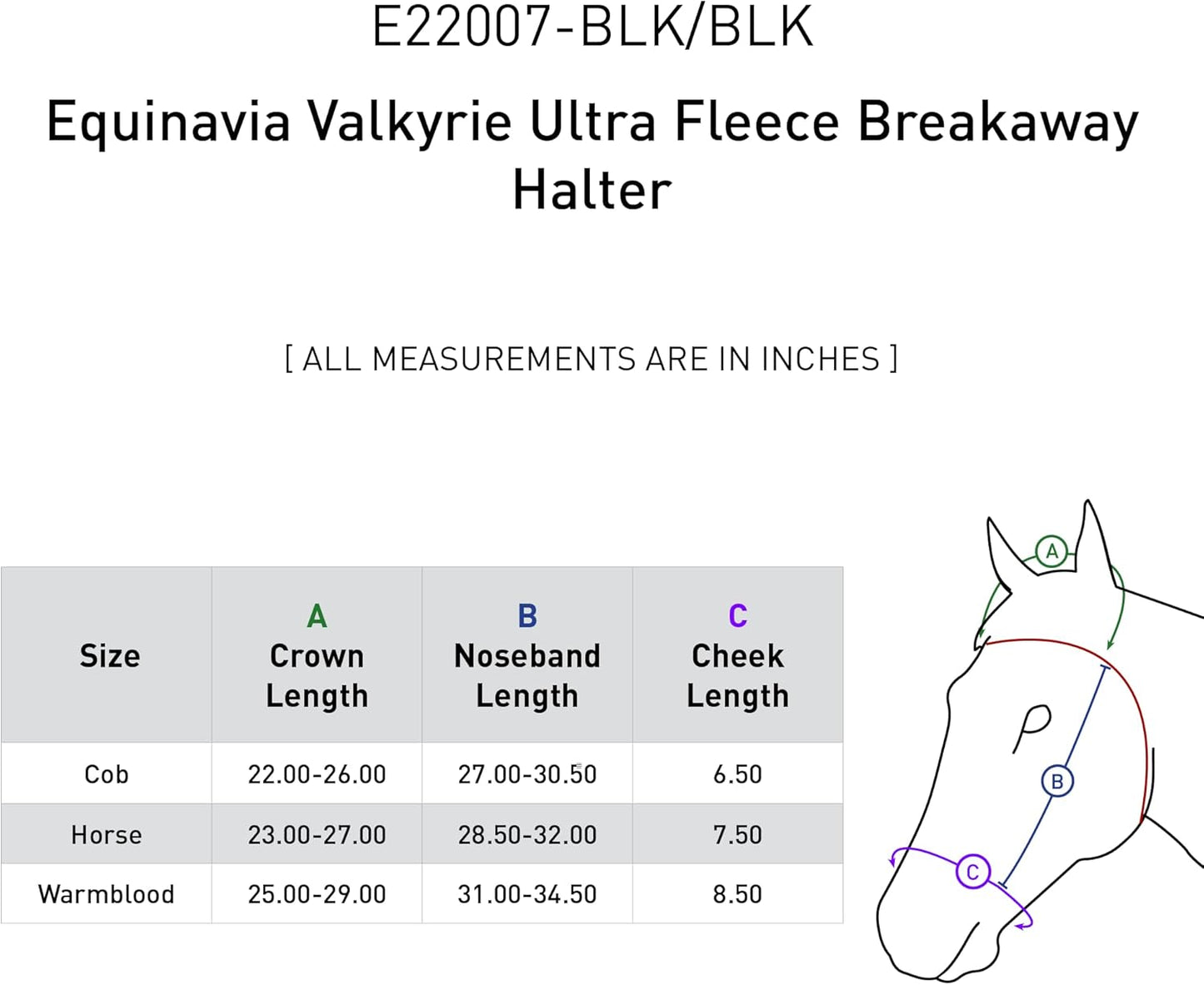 Equinavia Valkyrie Soft Ultra Fleece Padded Adjustable Breakaway Horse Halter - Black/Black - Horse