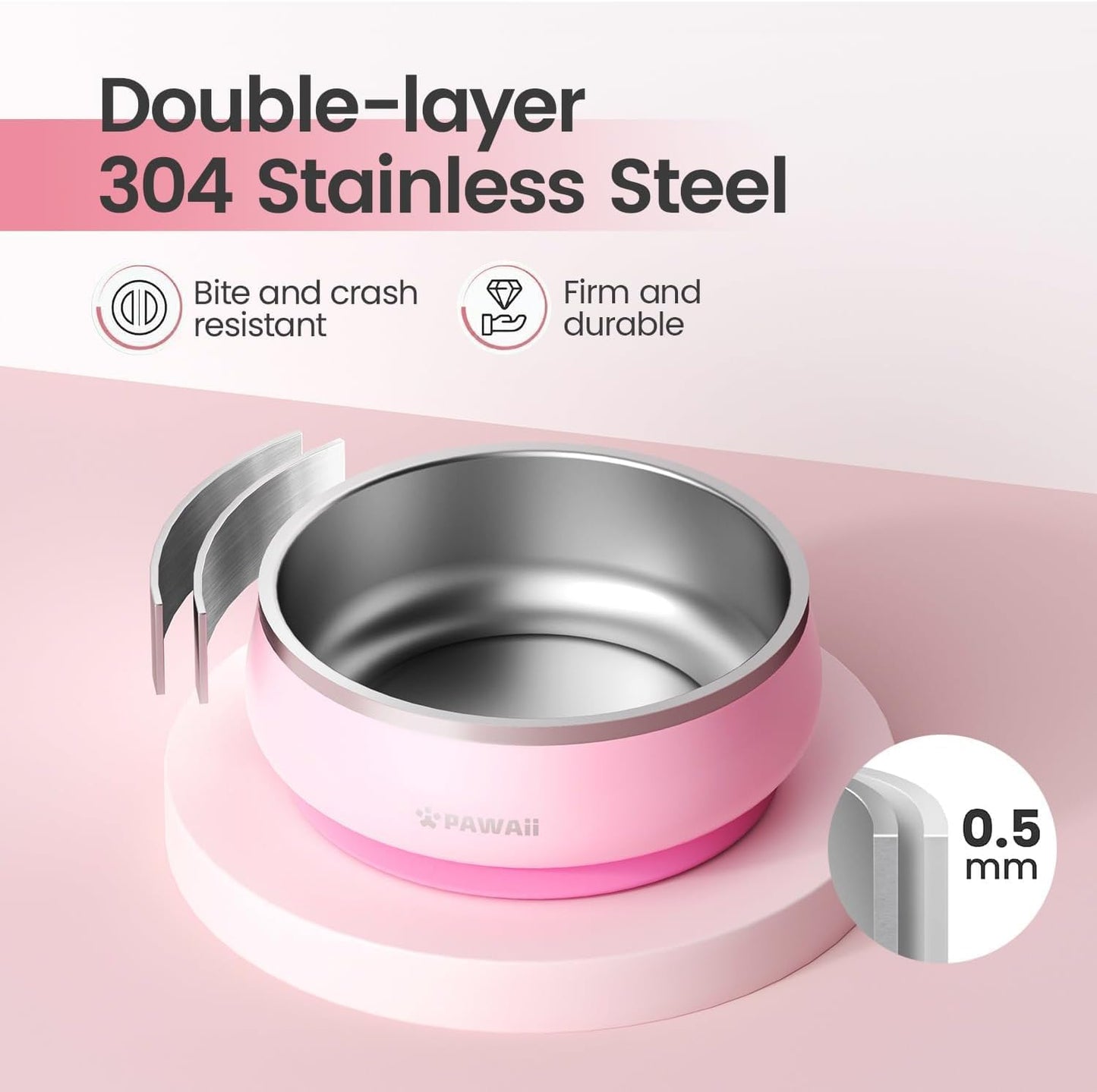 Pawaii Insulated Stainless Steel Dog Bowl with Non-Slip Base & Double Wall Design, ID Tag Included - 68oz Durable Dishwasher Safe Bowl for All Dogs