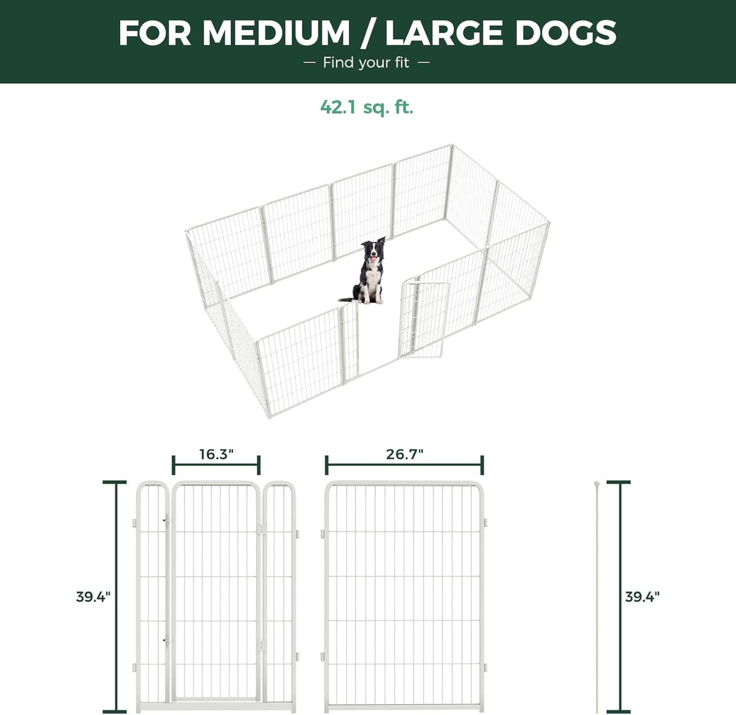 FXW Homeplus Unleashed Indoor Dog Playpen - Stress-Free and Safe Play, Heavy Duty 40 Inch 12 Wire Panels Dog Pen for Medium and Large Dogs, White│Patented