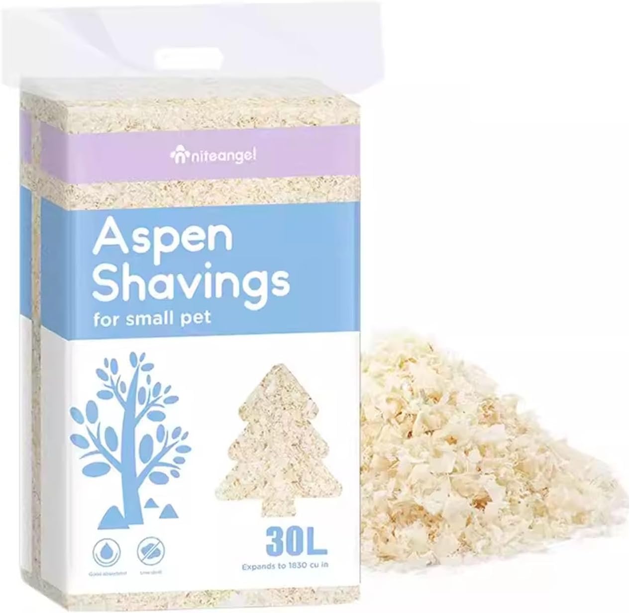 Niteangel Aspen Shaving Hamster Beddings for Syrian Dwarf Hamster Gerbil Mice Degu Rat Rabbit Bunny Guinea Pig Chinchilla Hedgehog or Other Small Pets (30L - 4mm)