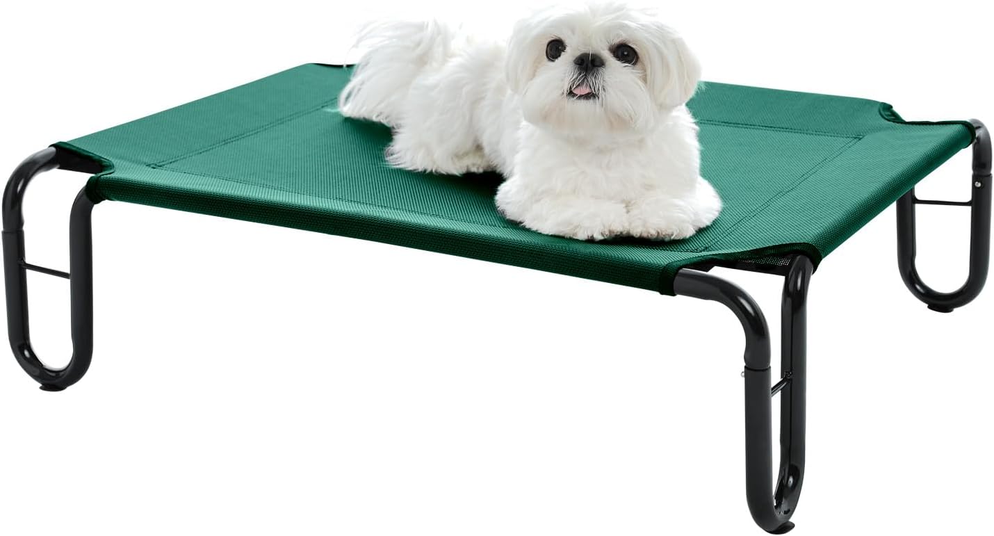 Pettycare Elevated Outdoor Dog Bed - Small Dog Cot, Waterproof, Cooling with Teslin Mesh, Non Slip, Up to 35 lbs, Green
