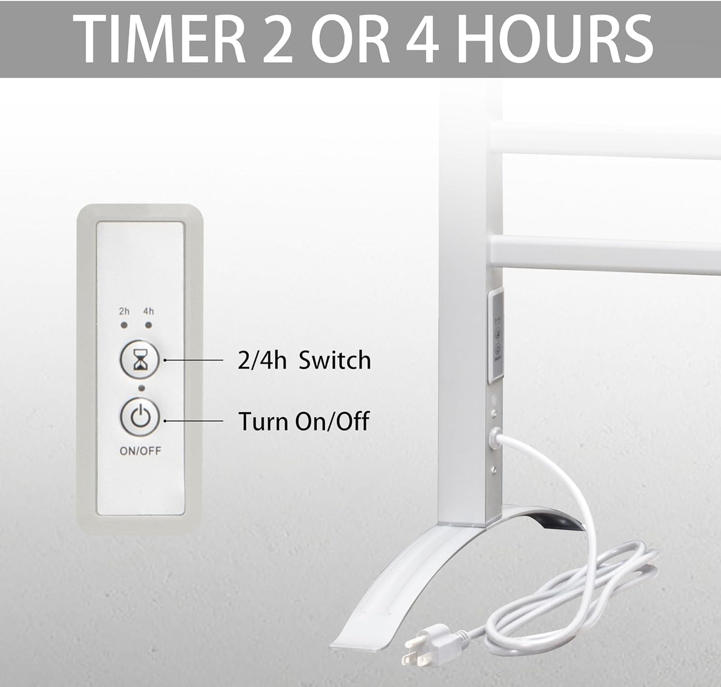 KEG Towel Warmer 8 Bars for Bathroom Freestanding or Wall Mounted Bath Towel Heater Plug-in with Built-in Timer Silver