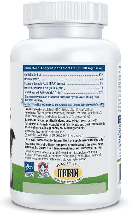 Nordic Naturals Omega-3 Pet, Unflavored - 90 Soft Gels - 320 mg Omega-3 Per Soft Gel - Fish Oil for Dogs with EPA & DHA - Promotes Heart, Skin, Coat, & Immune Health