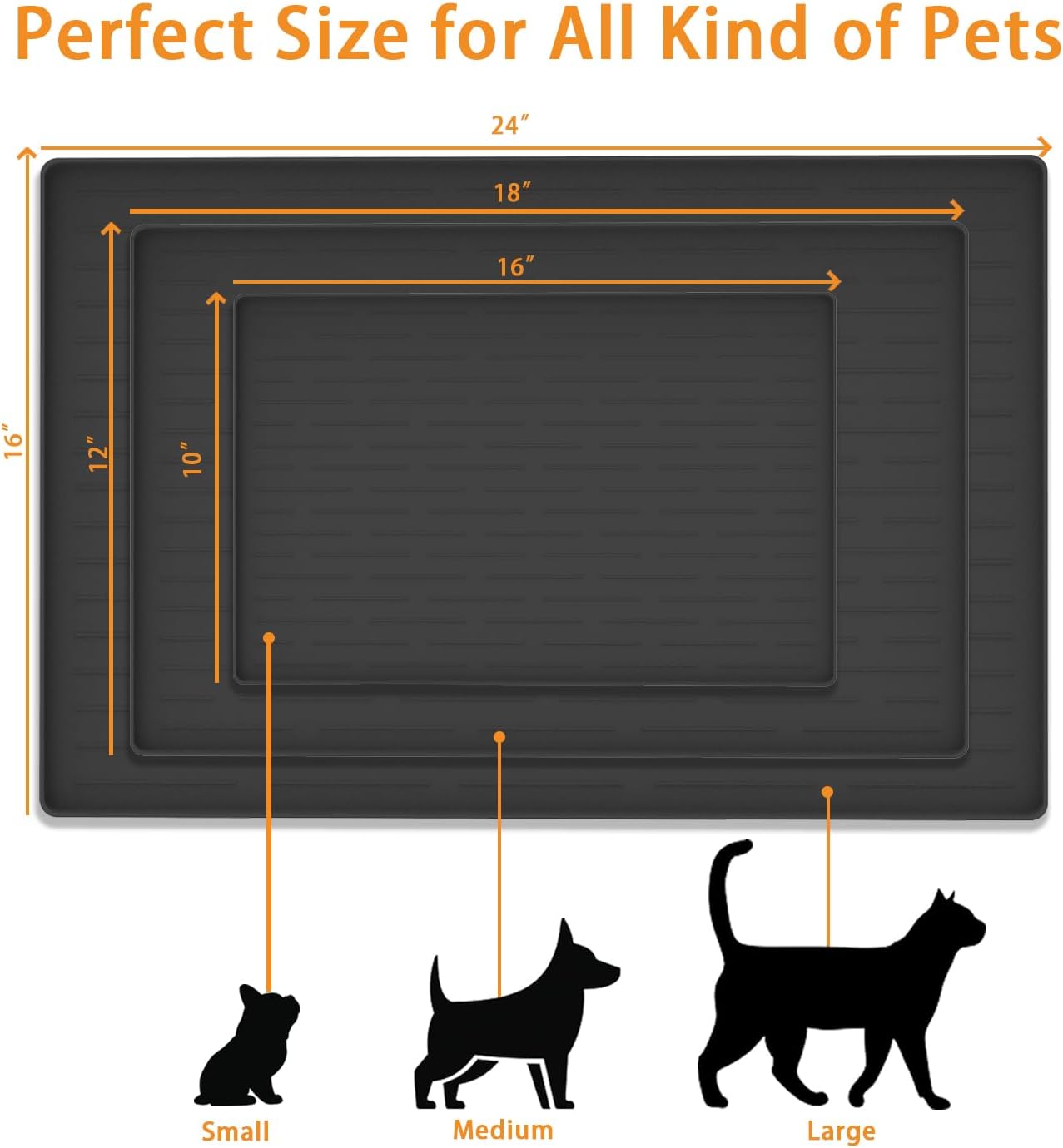 24" x 16" Dog Food Mat, Silicone Pet Mats for Food and Water, Nonslip Pet Feeding Mats for Floors, Dog Cat Bowl Mat with Raised Edges, Dark Green