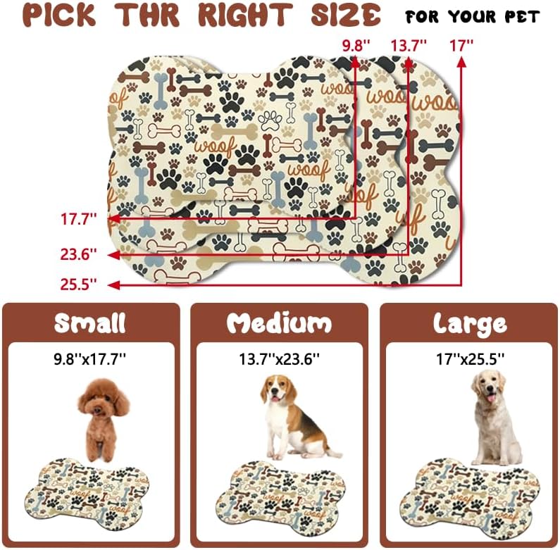 Dog Food Mats for Floors Waterproof, Pet Feeding Absorbent Water Bowl Mat Cat Placemats Beige Bone Shape 23.6 * 15.7 inch