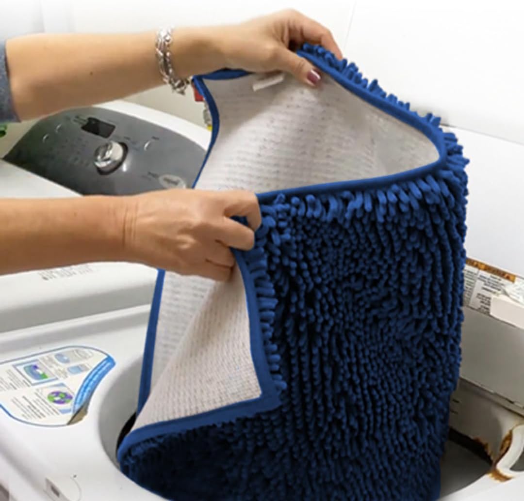 Muddy Mat® Shown on TV – Super Absorbent Microfiber Dog Door Mat for Muddy Paws, Non-Slip Washable Pet Rug, Quick Dry Chenille Entryway Carpet, Machine Washable Indoor Outdoor mat, Navy Blue 28"x18"