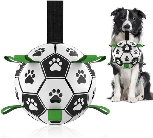 QDAN Premium Dog Toys Balls, Dog Soccer Ball with Straps, Dog Birthday Gifts, Herding Ball, Durable Balls for Small Medium Pet, Puppy Outdoor Toy, Pet Training Soccer Ball, World Cup Soccer (6 Inch)